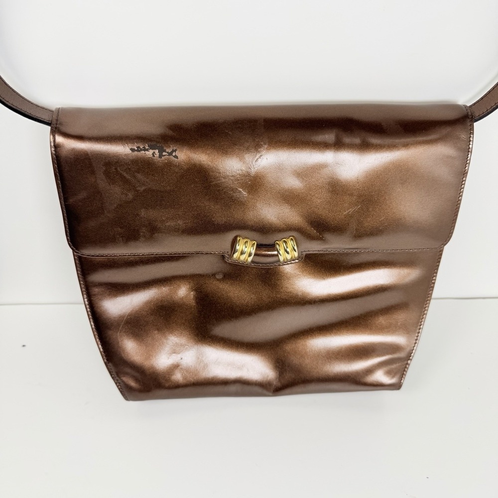 Salvatore Ferragamo M211044 Bronze Leather Shoulder Bag Made In Italy - Picture 3 of 16